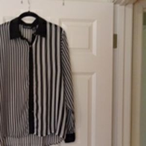 Sheer black and white striped blouse